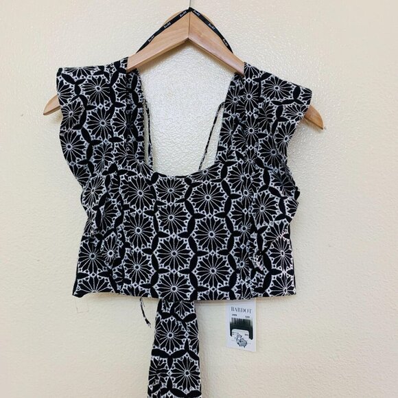 Bardot Womens SMALL Sierra Cropped Ruffle Tank Cropped Top Black Back Tie - Picture 3 of 7